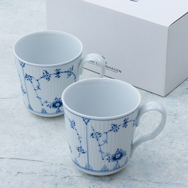 ブルーフルーテッド プレインマグS ペア | アンシェ ウェディング